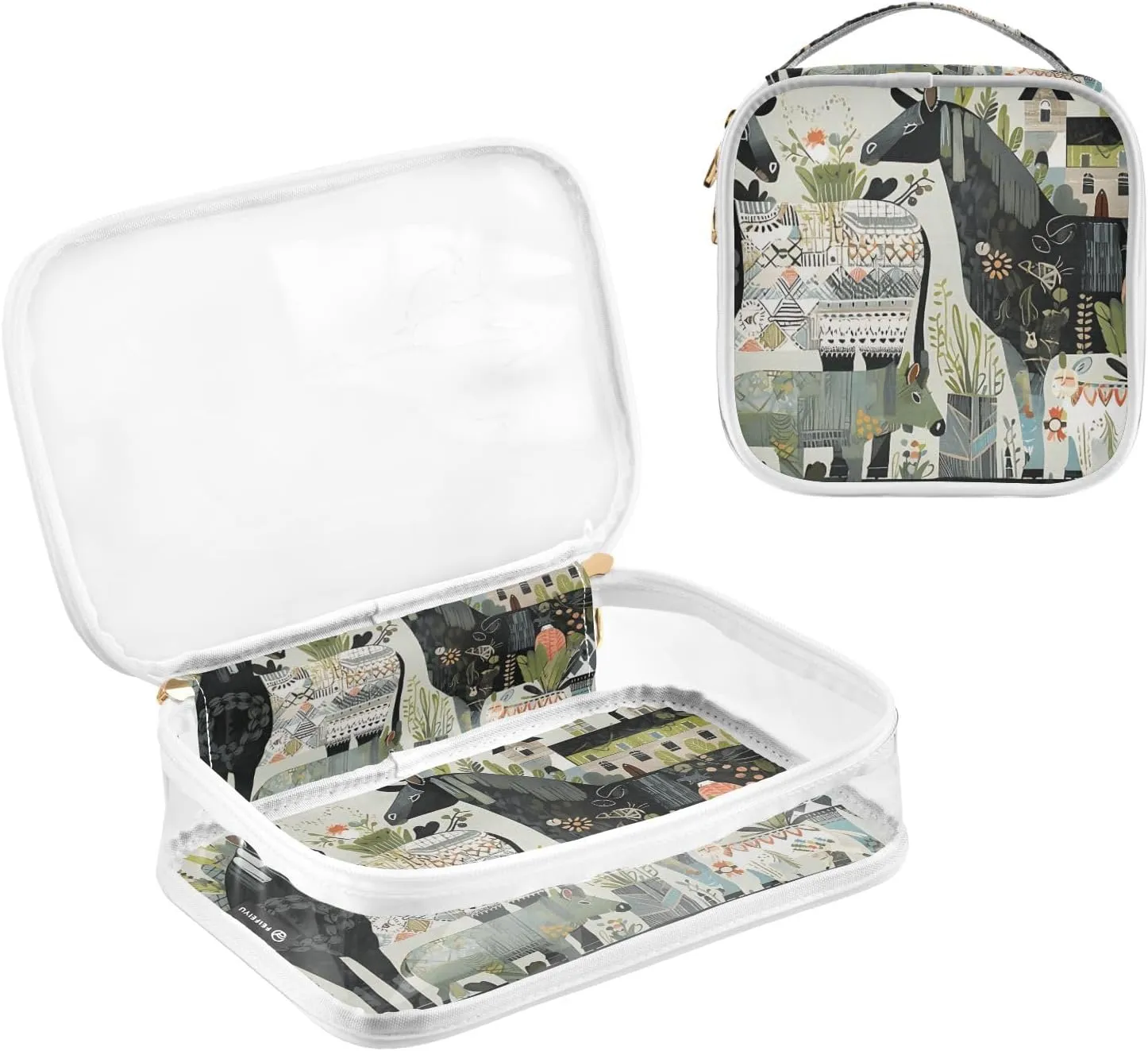 GAIGEO Collage Teal Green Plant Sheep Animals 2 Pack Clear Makeup Bag Set, Clear Tsa Travel Bag, Hair Product Travel Bag