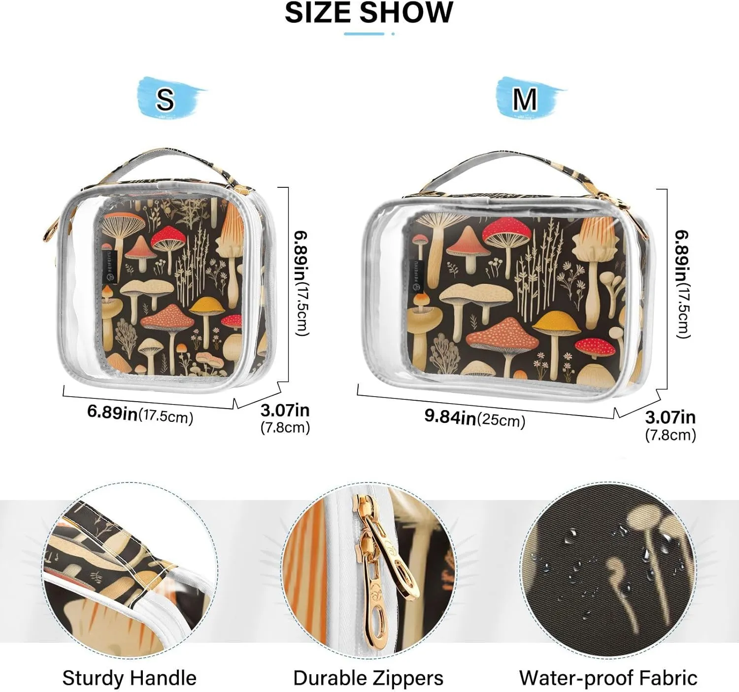 GAIGEO Colorful Forest Mushrooms Clear Cosmetic Bag Set, Plastic Make up Bag, Cosmetic Travel Accessories, 2 Pack
