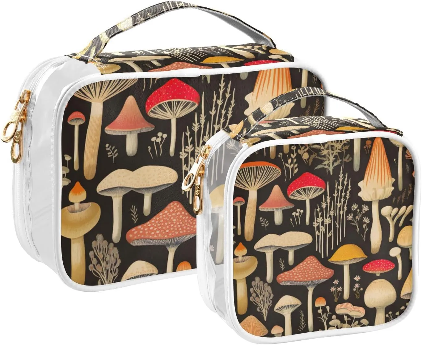 GAIGEO Colorful Forest Mushrooms Clear Cosmetic Bag Set, Plastic Make up Bag, Cosmetic Travel Accessories, 2 Pack