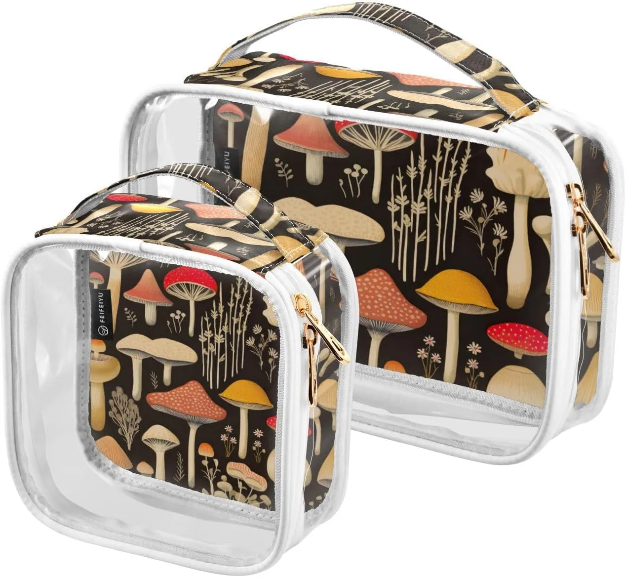 GAIGEO Colorful Forest Mushrooms Clear Cosmetic Bag Set, Plastic Make up Bag, Cosmetic Travel Accessories, 2 Pack