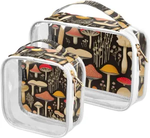 GAIGEO Colorful Forest Mushrooms Clear Cosmetic Bag Set, Plastic Make up Bag, Cosmetic Travel Accessories, 2 Pack