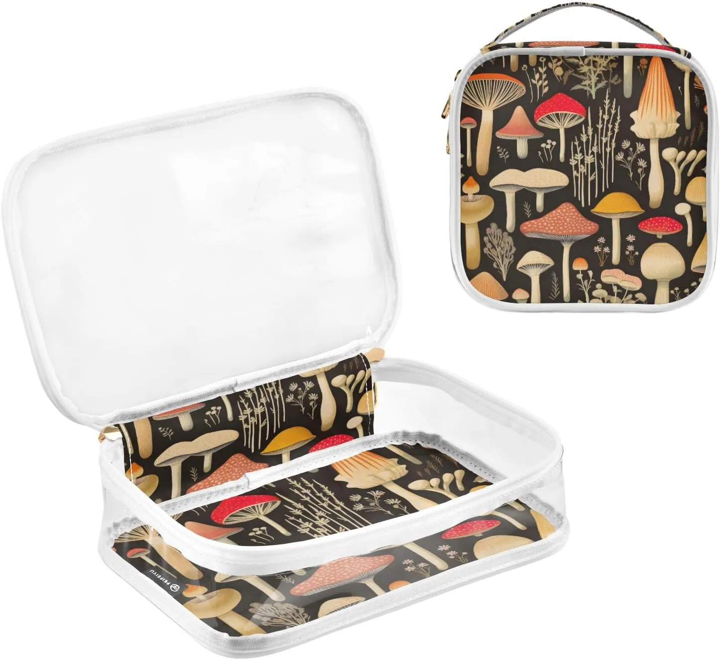 GAIGEO Colorful Forest Mushrooms Clear Cosmetic Bag Set, Plastic Make up Bag, Cosmetic Travel Accessories, 2 Pack