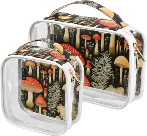 GAIGEO Colorful Forest Mushrooms Travel Transparent Bag, Clear Travel Tolietry Bag, Travel Accessories Bags, 2 Pack