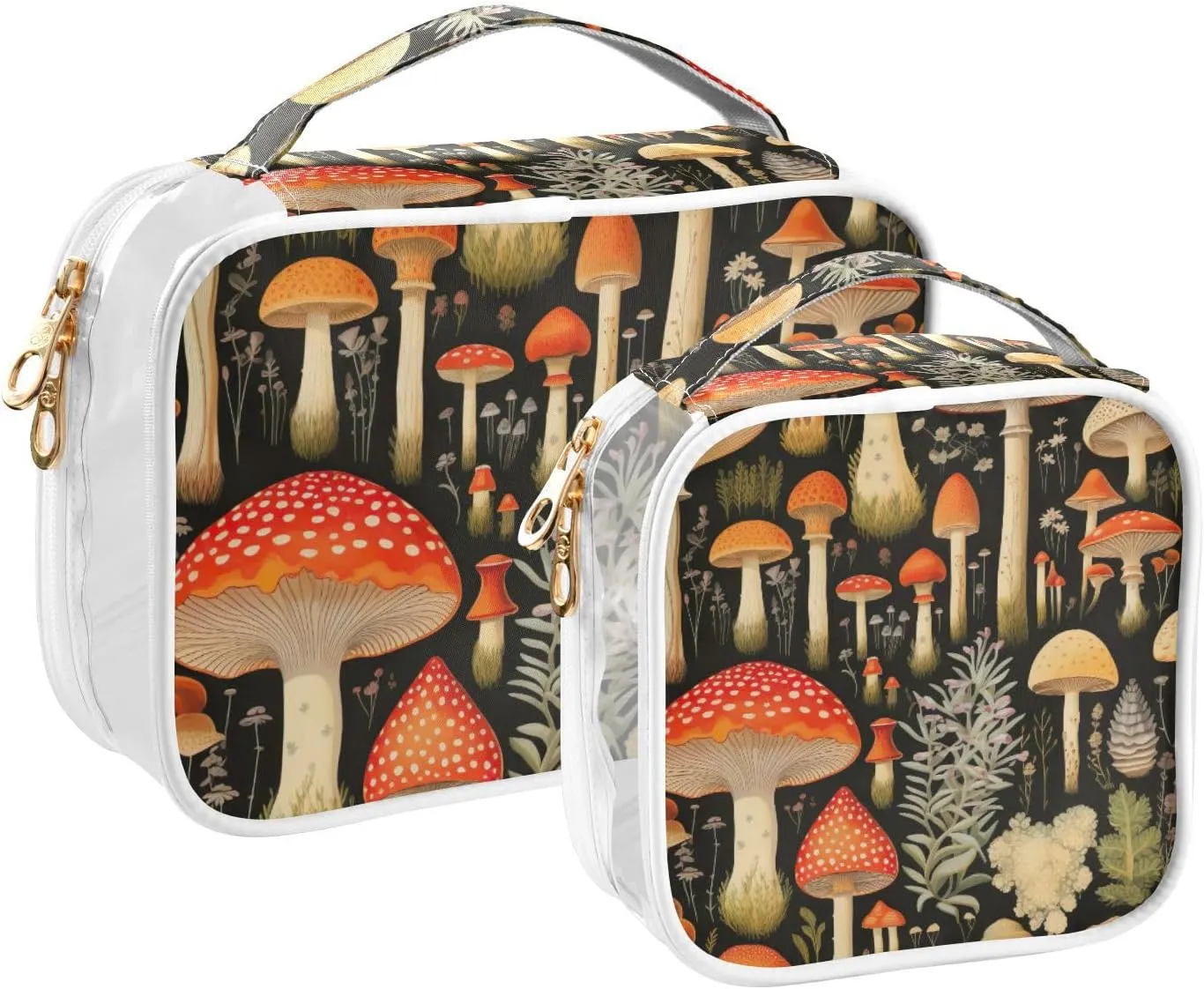 GAIGEO Colorful Forest Mushrooms Travel Transparent Bag, Clear Travel Tolietry Bag, Travel Accessories Bags, 2 Pack