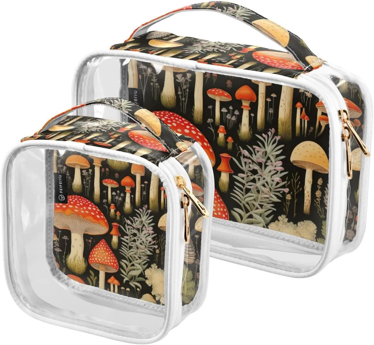 GAIGEO Colorful Forest Mushrooms Travel Transparent Bag, Clear Travel Tolietry Bag, Travel Accessories Bags, 2 Pack