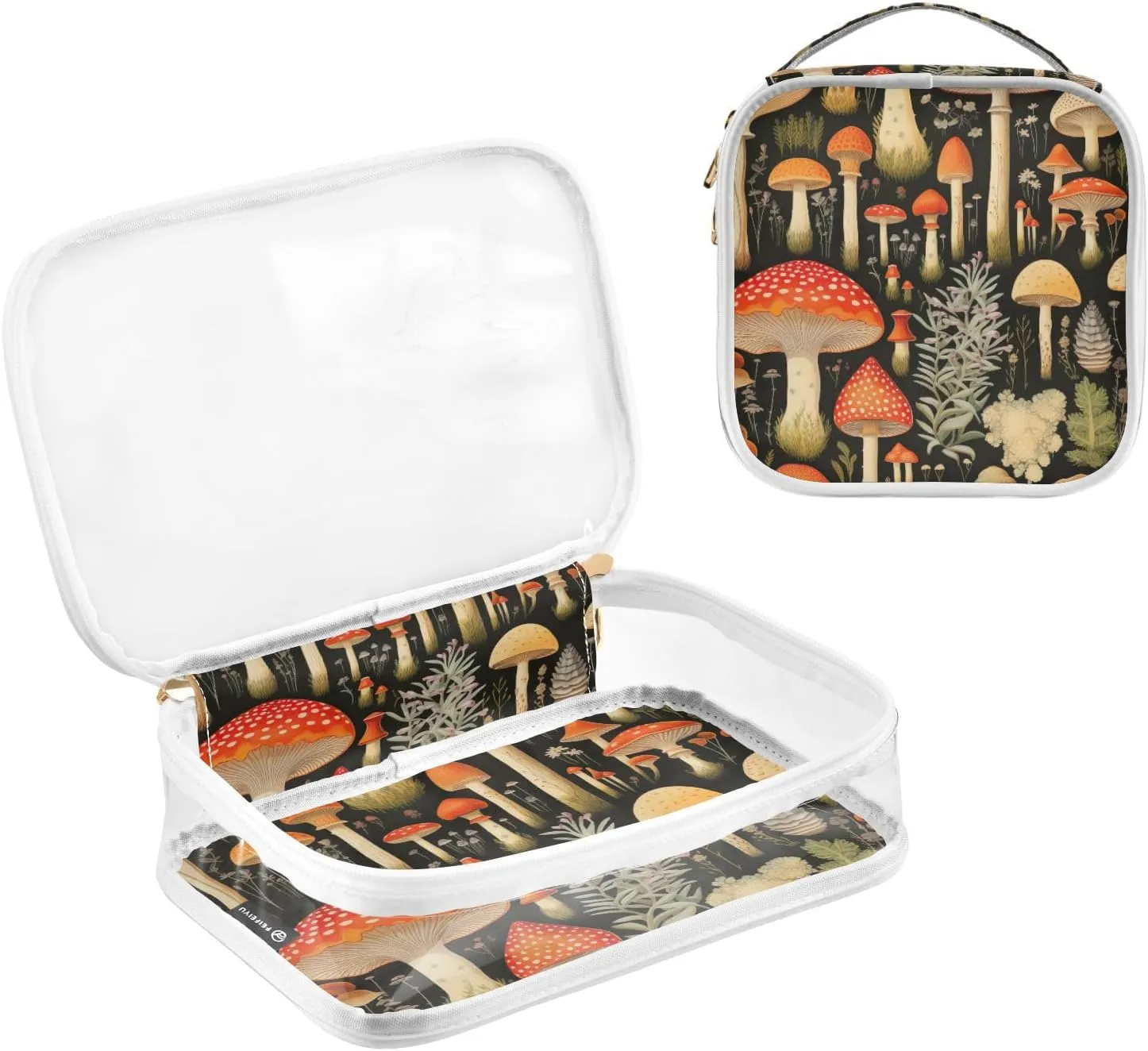 GAIGEO Colorful Forest Mushrooms Travel Transparent Bag, Clear Travel Tolietry Bag, Travel Accessories Bags, 2 Pack