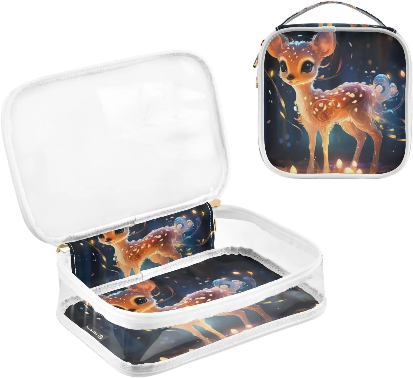 GAIGEO Deer Standing by a Glowing Light Makeup Travel Bag Clear, Toiletry Bag for Travel, Travel Toiletry Bag Women, 2 Pack