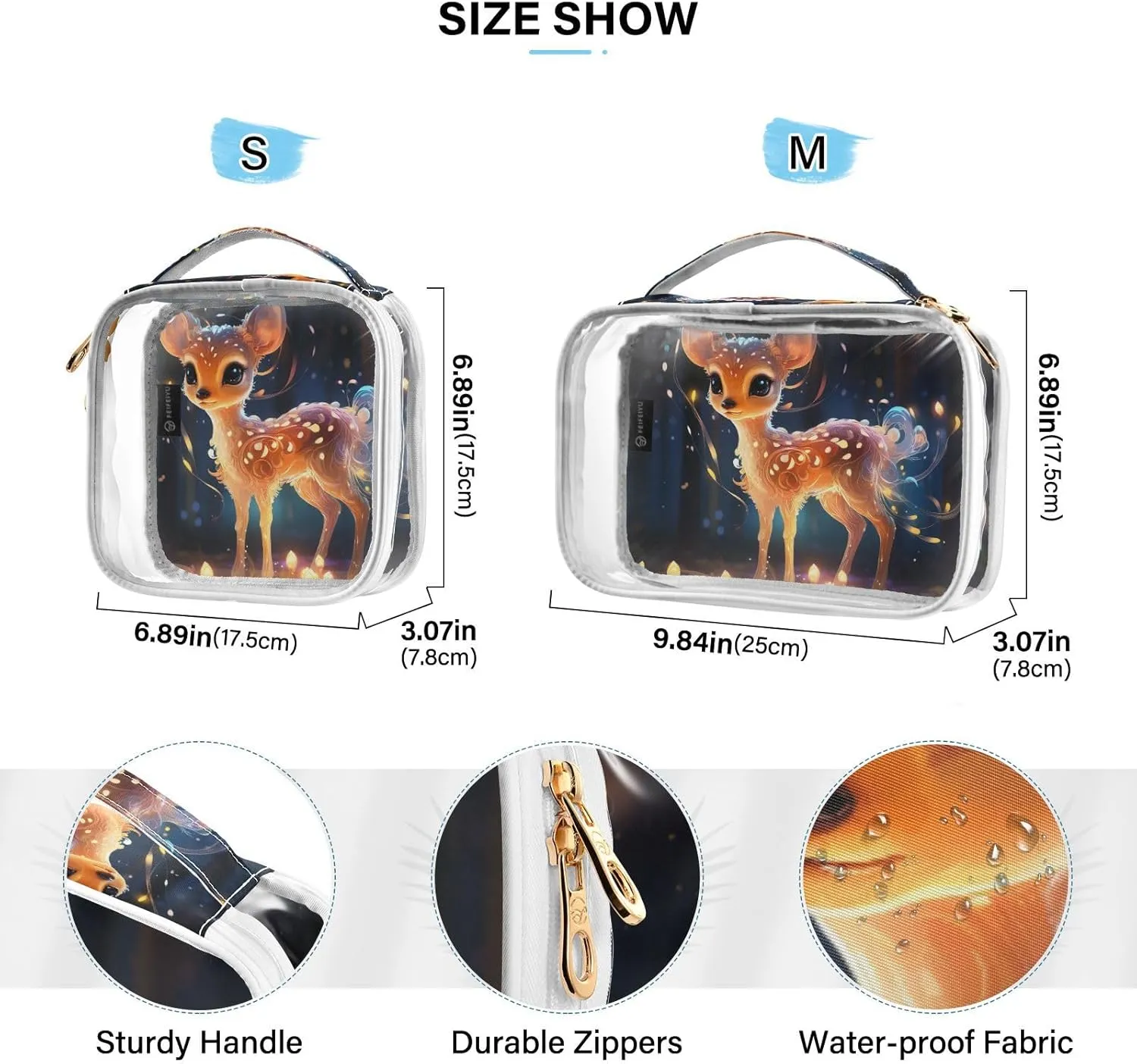 GAIGEO Deer Standing by a Glowing Light Makeup Travel Bag Clear, Toiletry Bag for Travel, Travel Toiletry Bag Women, 2 Pack