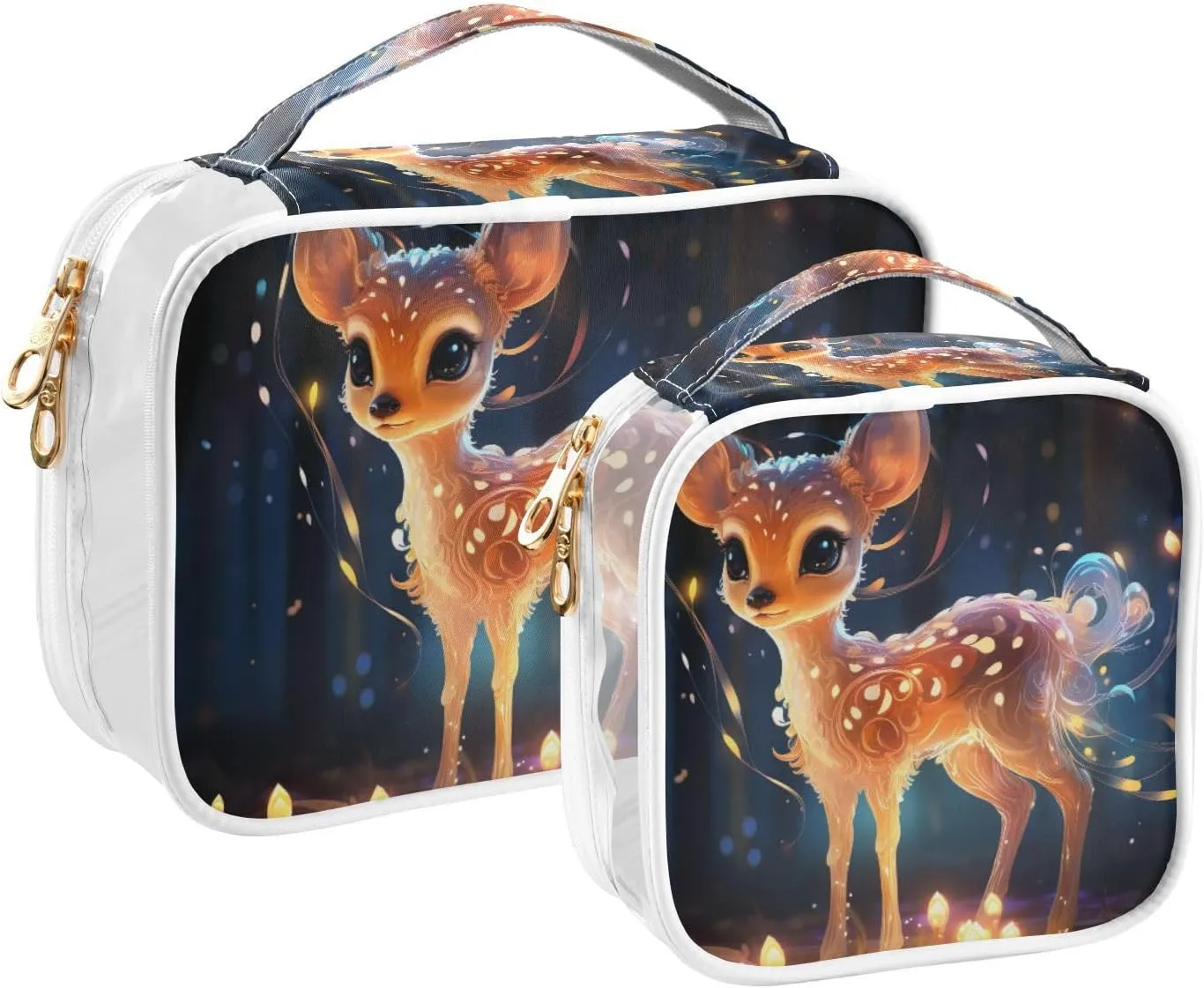GAIGEO Deer Standing by a Glowing Light Makeup Travel Bag Clear, Toiletry Bag for Travel, Travel Toiletry Bag Women, 2 Pack