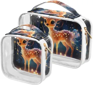 GAIGEO Deer Standing by a Glowing Light Makeup Travel Bag Clear, Toiletry Bag for Travel, Travel Toiletry Bag Women, 2 Pack