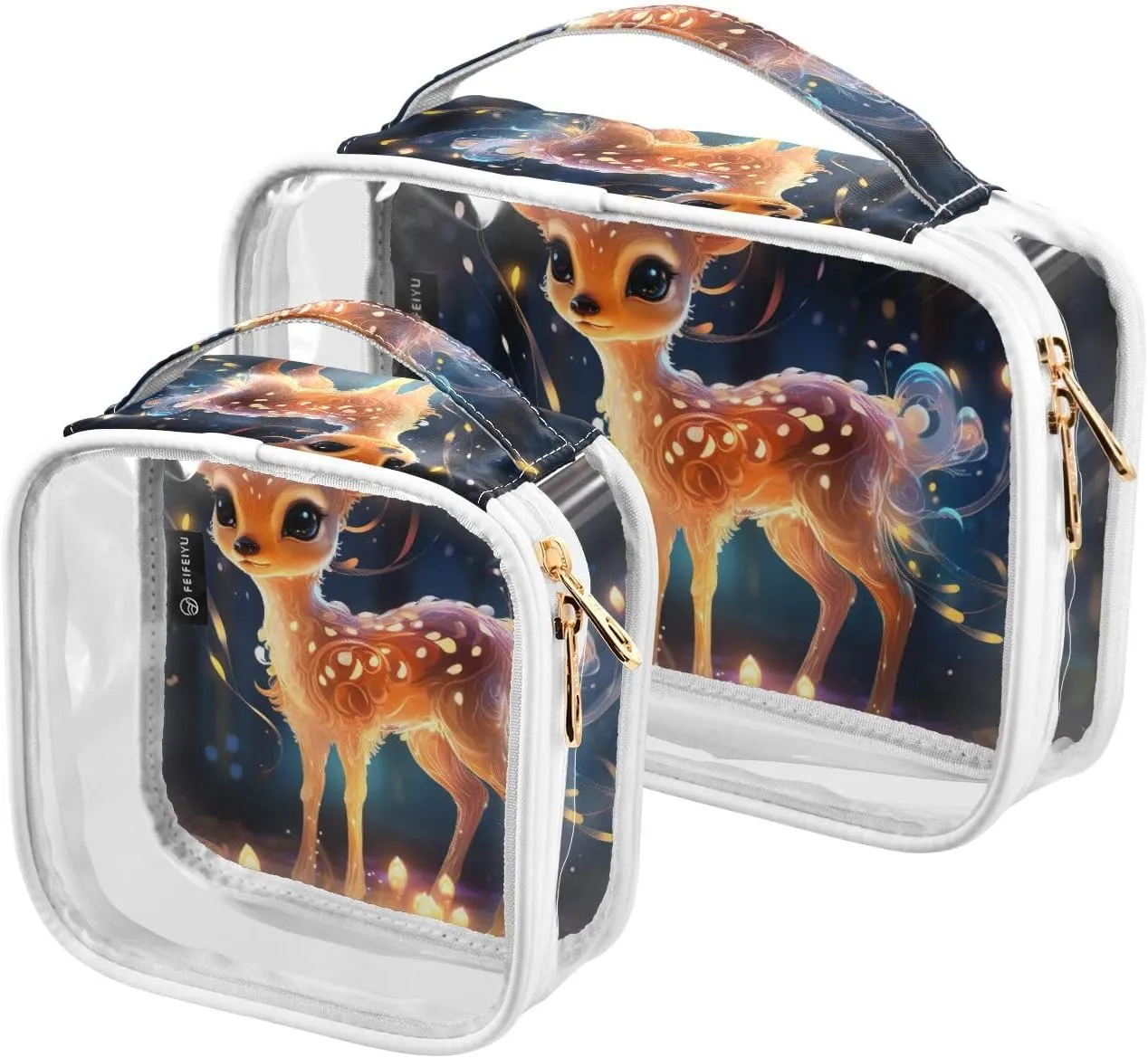 GAIGEO Deer Standing by a Glowing Light Makeup Travel Bag Clear, Toiletry Bag for Travel, Travel Toiletry Bag Women, 2 Pack
