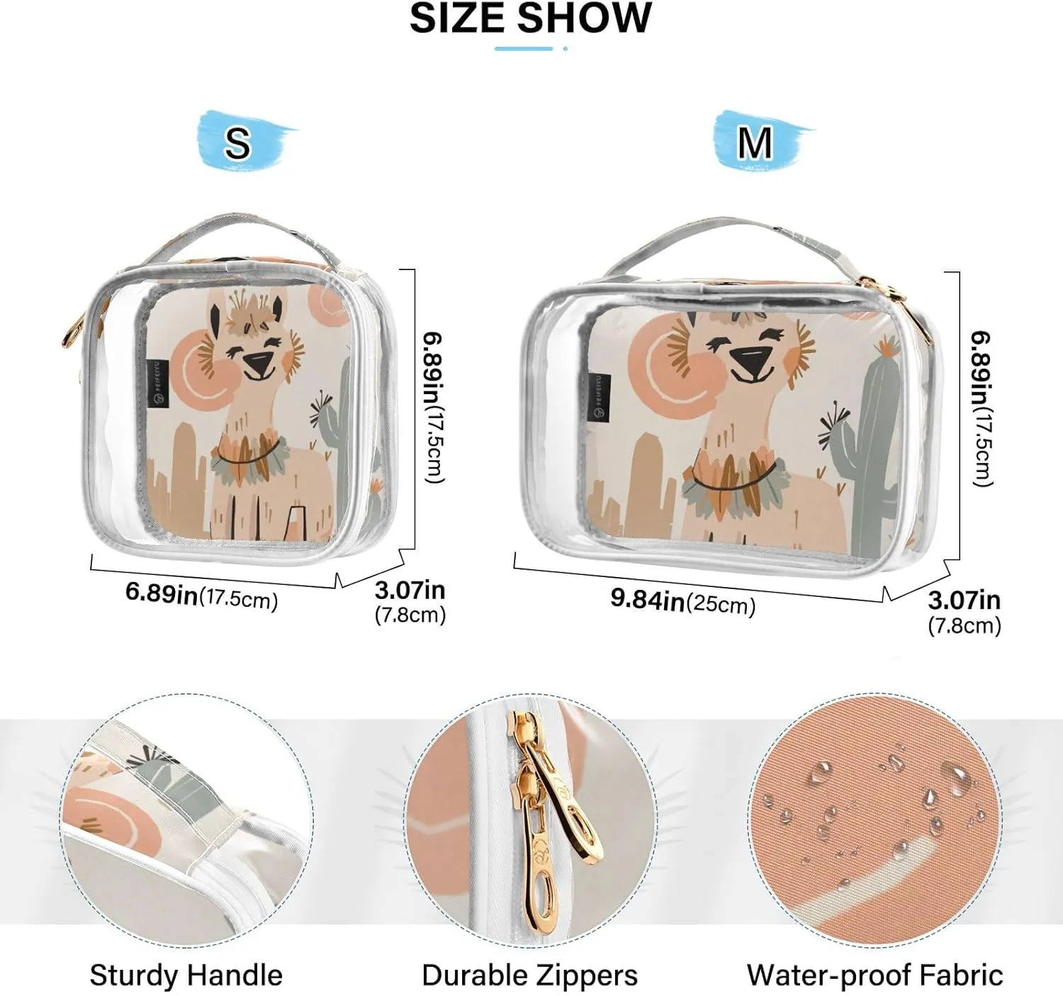 GAIGEO Desert Cactus Alpaca Beige Orange Travel Transparent Bag, Clear Bags with Zipper, Cosmetic Travel Accessories, 2 Pack