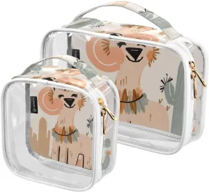 GAIGEO Desert Cactus Alpaca Beige Orange Travel Transparent Bag, Clear Bags with Zipper, Cosmetic Travel Accessories, 2 Pack