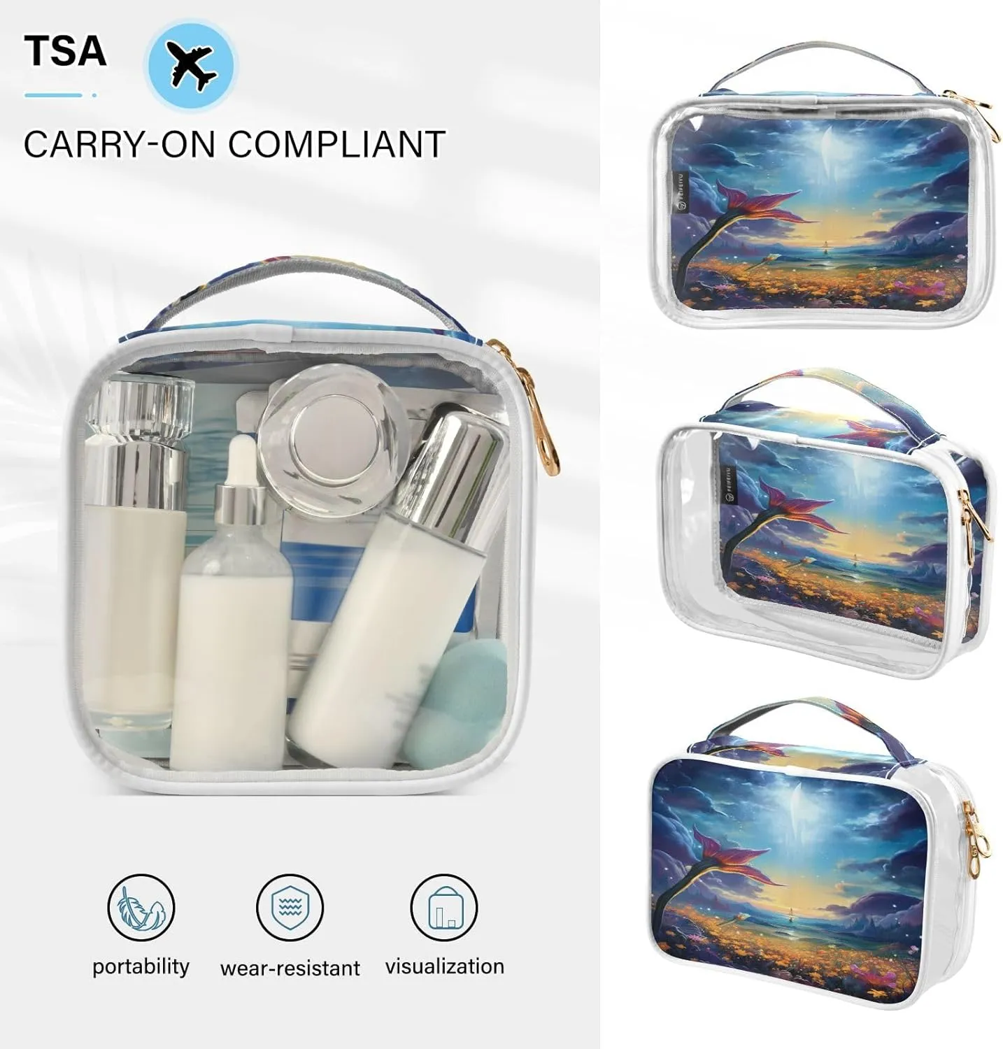 GAIGEO Fantasy World Flower Sea Clear Cosmetic Bag Set, Zippered Clear Makeup Bag, Travel Gifts for Women, 2 Pack