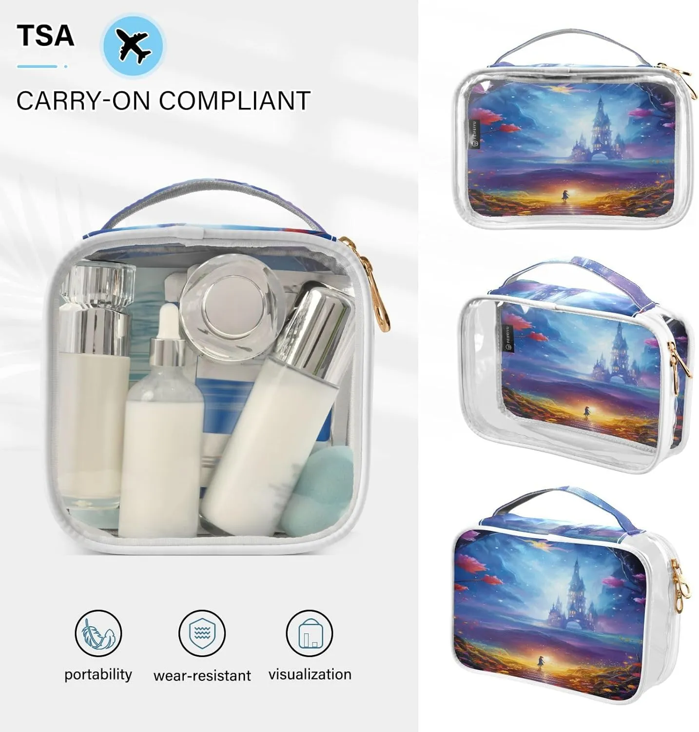GAIGEO Fantasy World Flower Sea Tsa Approved Toiletry Bag Waterproof, Light Toiletry Bag for Travel, Clear Toiletry Bag for Men, 2 Pack
