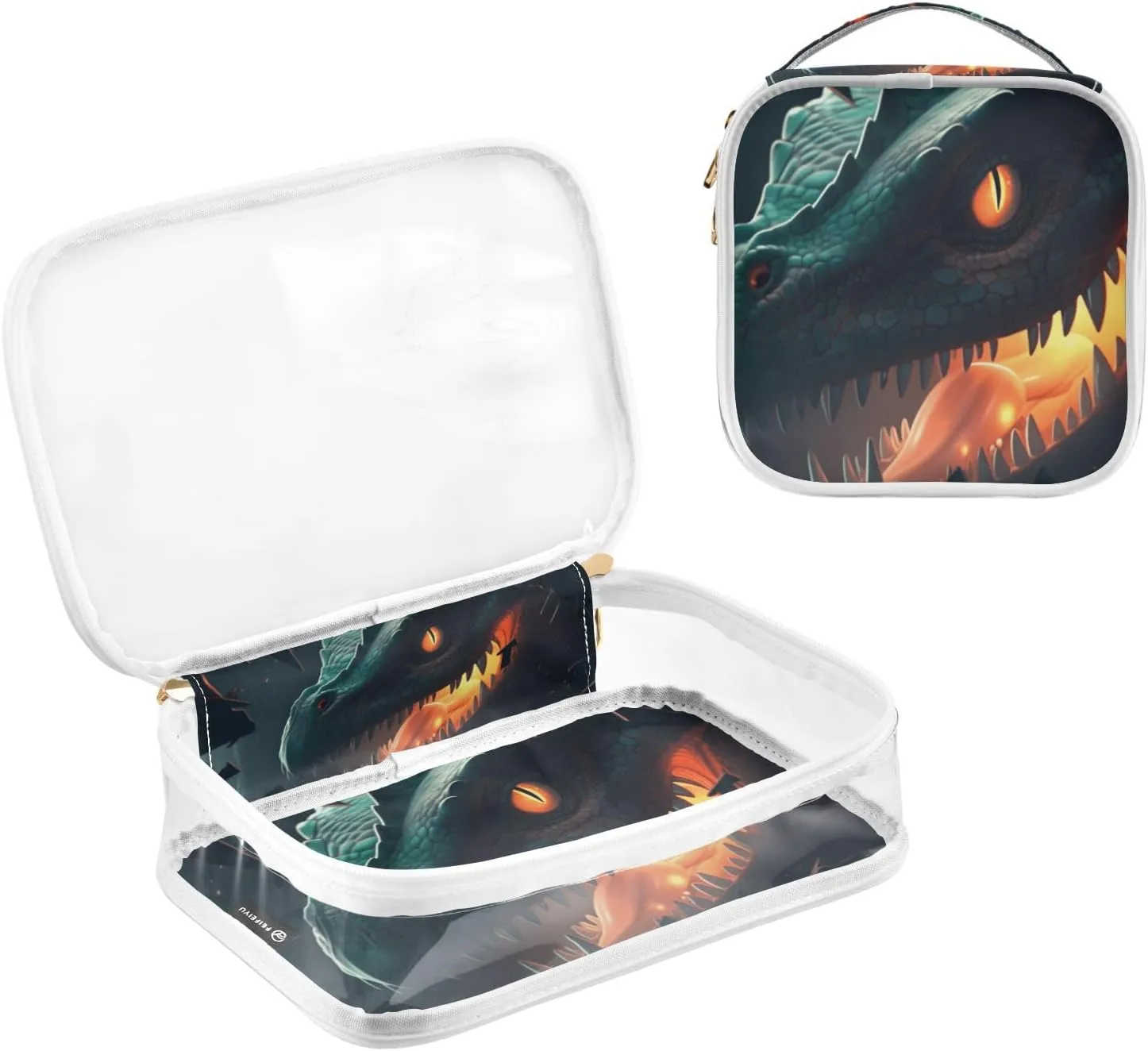 GAIGEO Ferocious Dinosaur in Black Wall Transparent Travel Bag for Toiletries, Makeup Bag for Car, Clear Makeup Bags for Women, 2 Pack