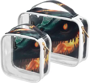 GAIGEO Ferocious Dinosaur in Black Wall Transparent Travel Bag for Toiletries, Makeup Bag for Car, Clear Makeup Bags for Women, 2 Pack