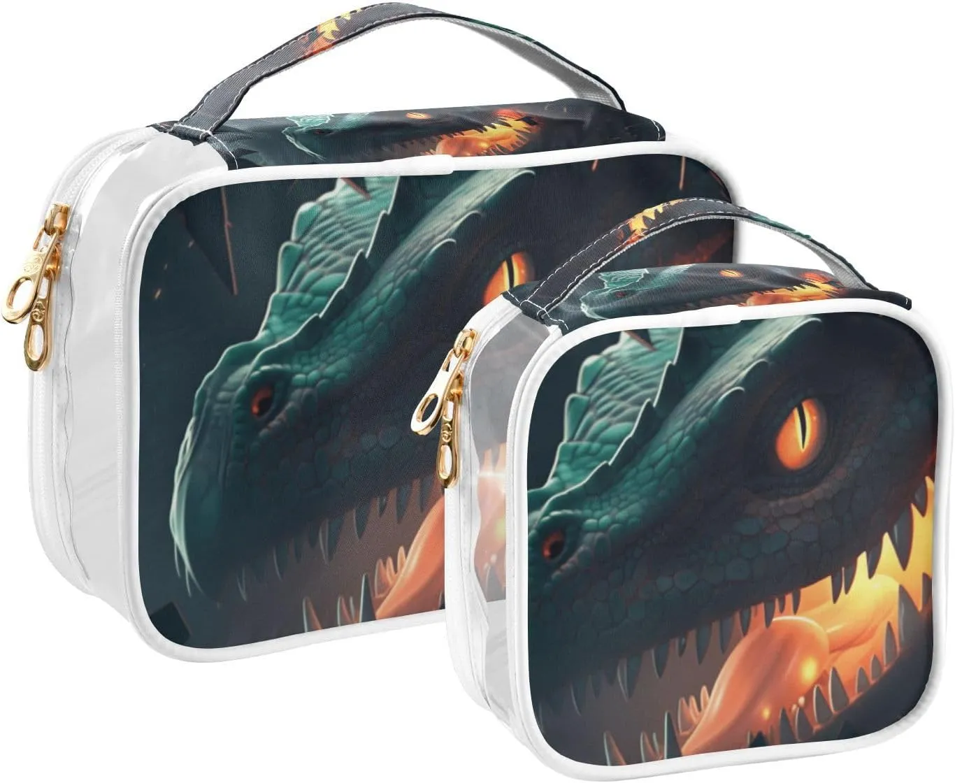 GAIGEO Ferocious Dinosaur in Black Wall Transparent Travel Bag for Toiletries, Makeup Bag for Car, Clear Makeup Bags for Women, 2 Pack