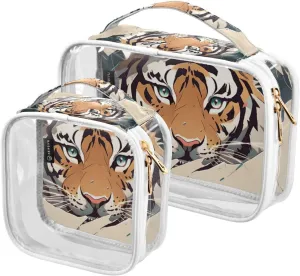 GAIGEO Ferocious Tig Behind Yellow Broken Wall Travel Transparent Bag, Cosmetic Bag with Handle, Cosmetic Travel Accessories, 2 Pack
