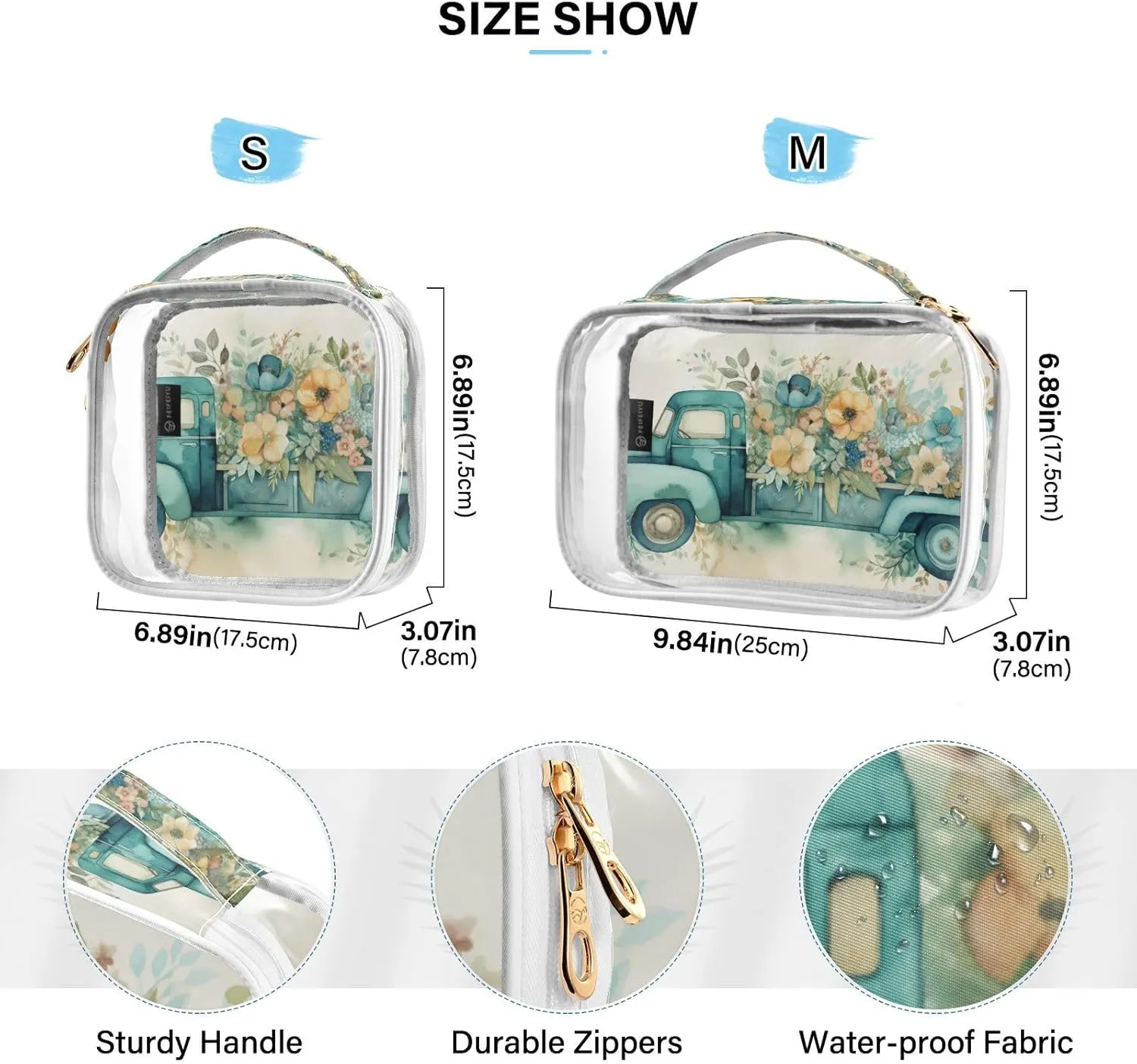GAIGEO Ge Spring TruGreen Color Truck Flowers Clear Toiletry Bag Set, Tsa Approved Travel Toiletry Bag, Cosmetic Travel Accessories, 2 Pack