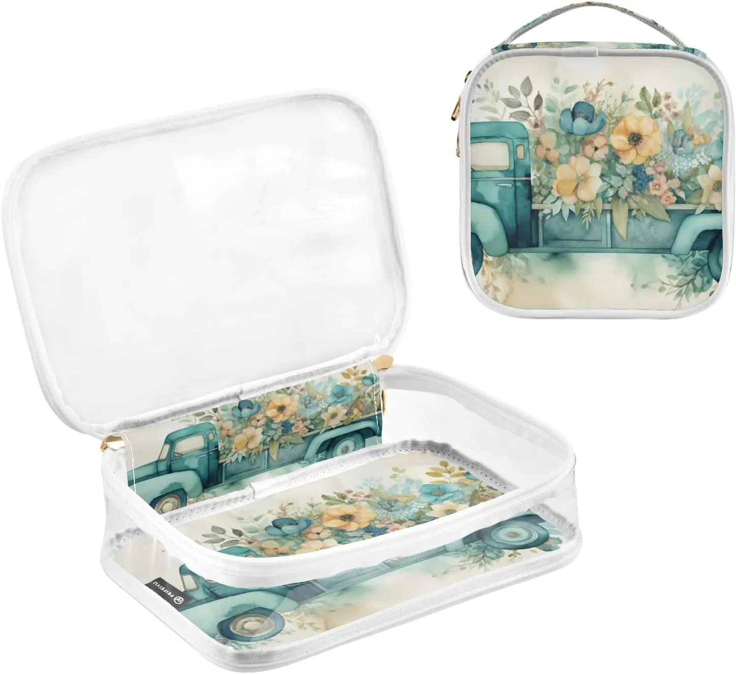 GAIGEO Ge Spring TruGreen Color Truck Flowers Clear Toiletry Bag Set, Tsa Approved Travel Toiletry Bag, Cosmetic Travel Accessories, 2 Pack