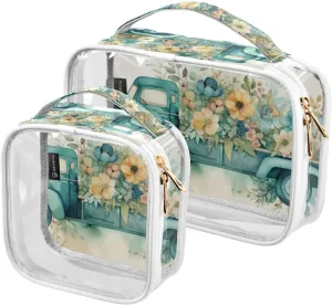 GAIGEO Ge Spring TruGreen Color Truck Flowers Clear Toiletry Bag Set, Tsa Approved Travel Toiletry Bag, Cosmetic Travel Accessories, 2 Pack