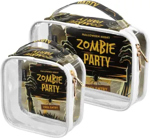 GAIGEO Halloween Dead Mans Clear Makeup Bag Set, Double Zipper Cosmetic Bag, Travel Accessories Bags, 2 Pack