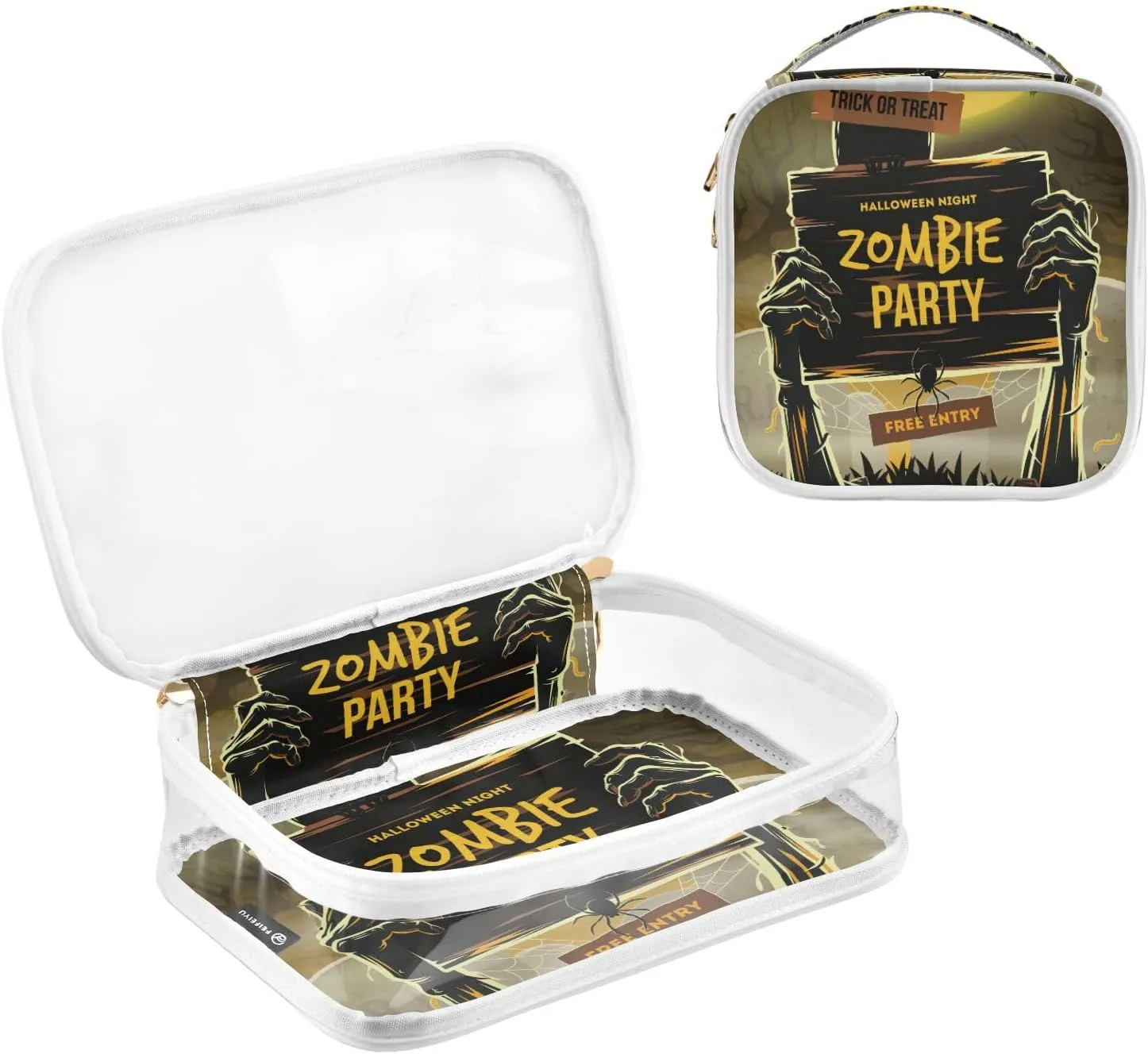 GAIGEO Halloween Dead Mans Clear Makeup Bag Set, Double Zipper Cosmetic Bag, Travel Accessories Bags, 2 Pack