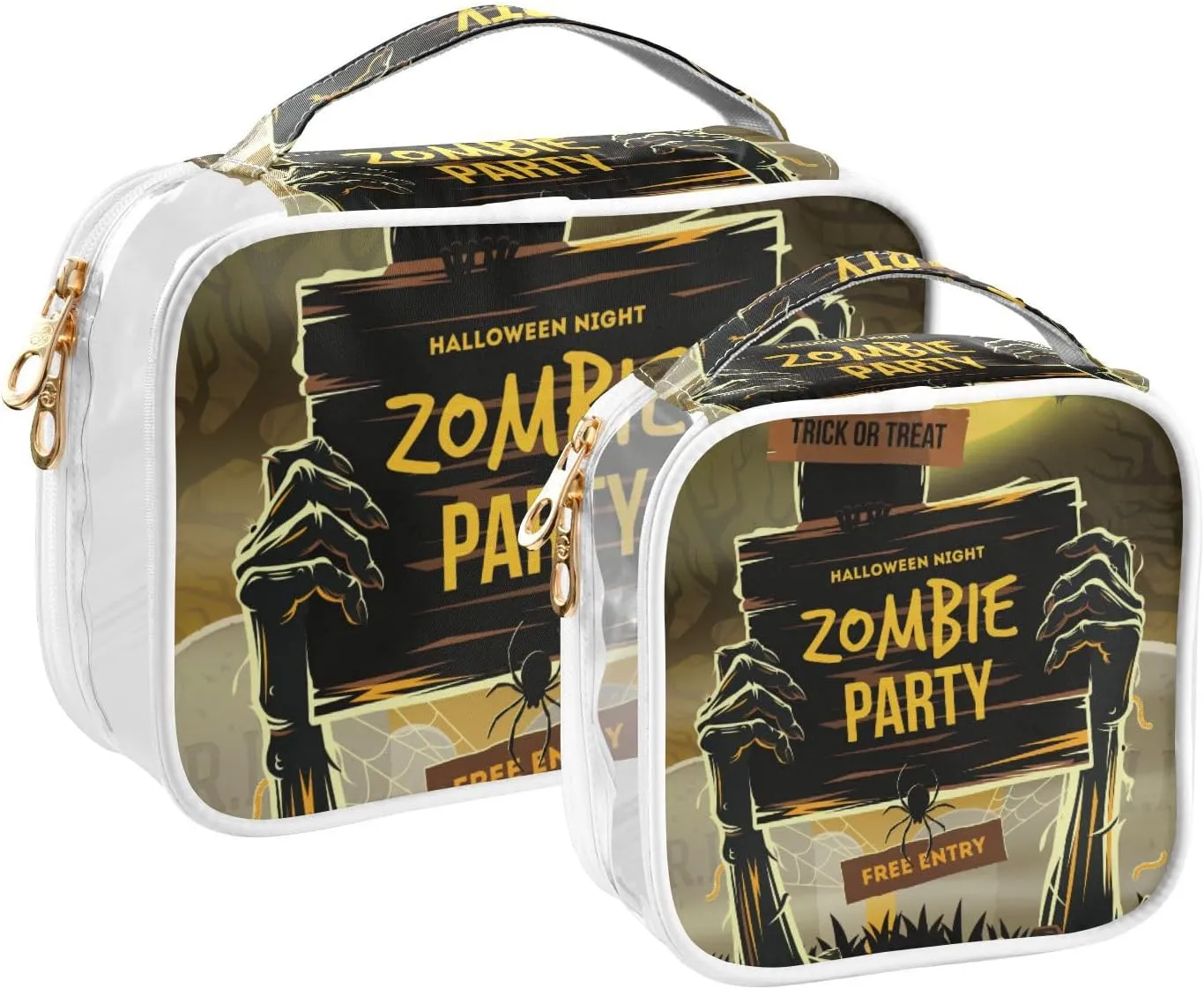 GAIGEO Halloween Dead Mans Clear Makeup Bag Set, Double Zipper Cosmetic Bag, Travel Accessories Bags, 2 Pack