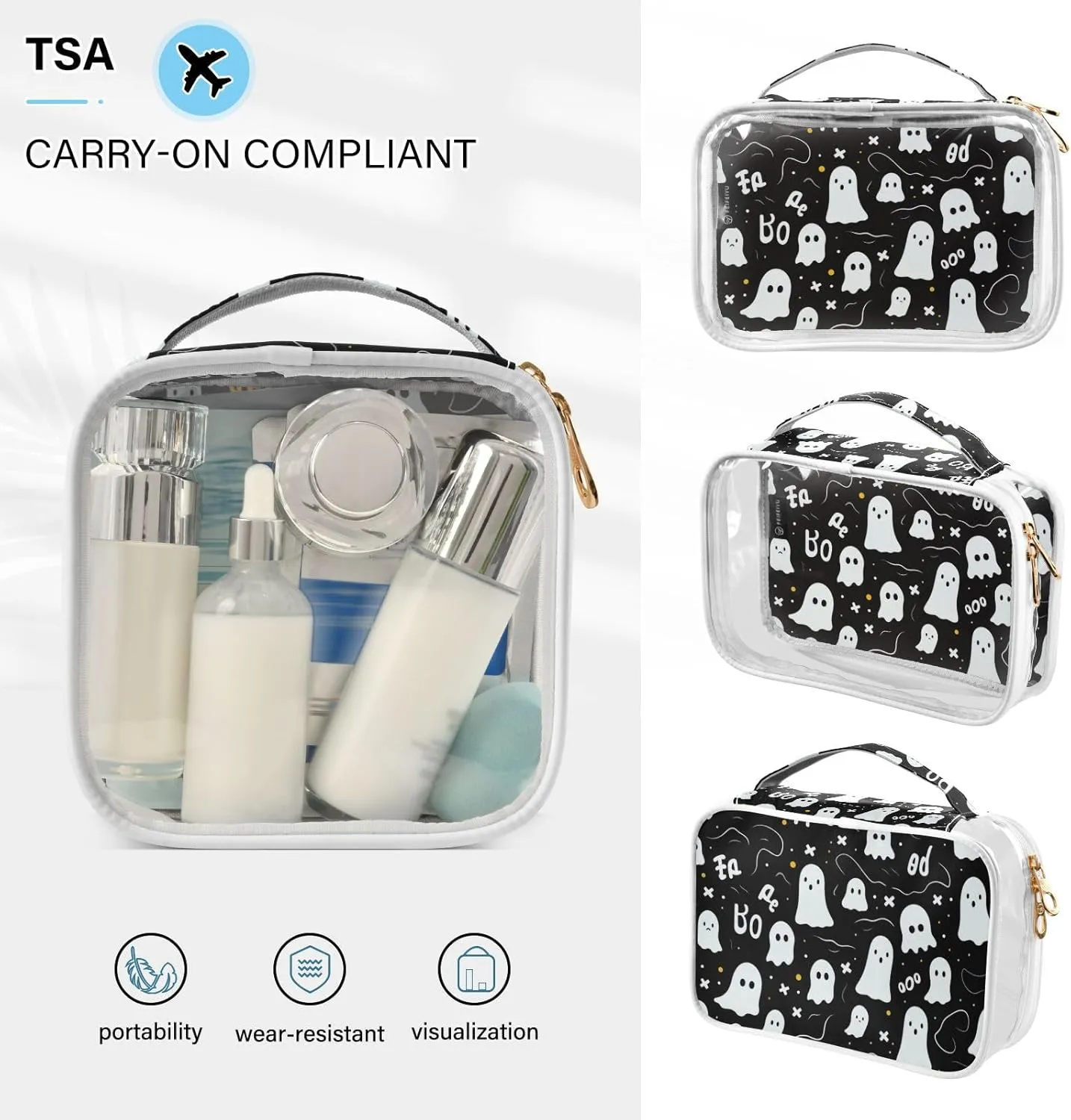 GAIGEO Halloween Specter with Specter Characters 2 Pack Travel Transparent Bag, Clear Tsa Makeup Bag, Clear Plastic Toiletry Bags for Traveling