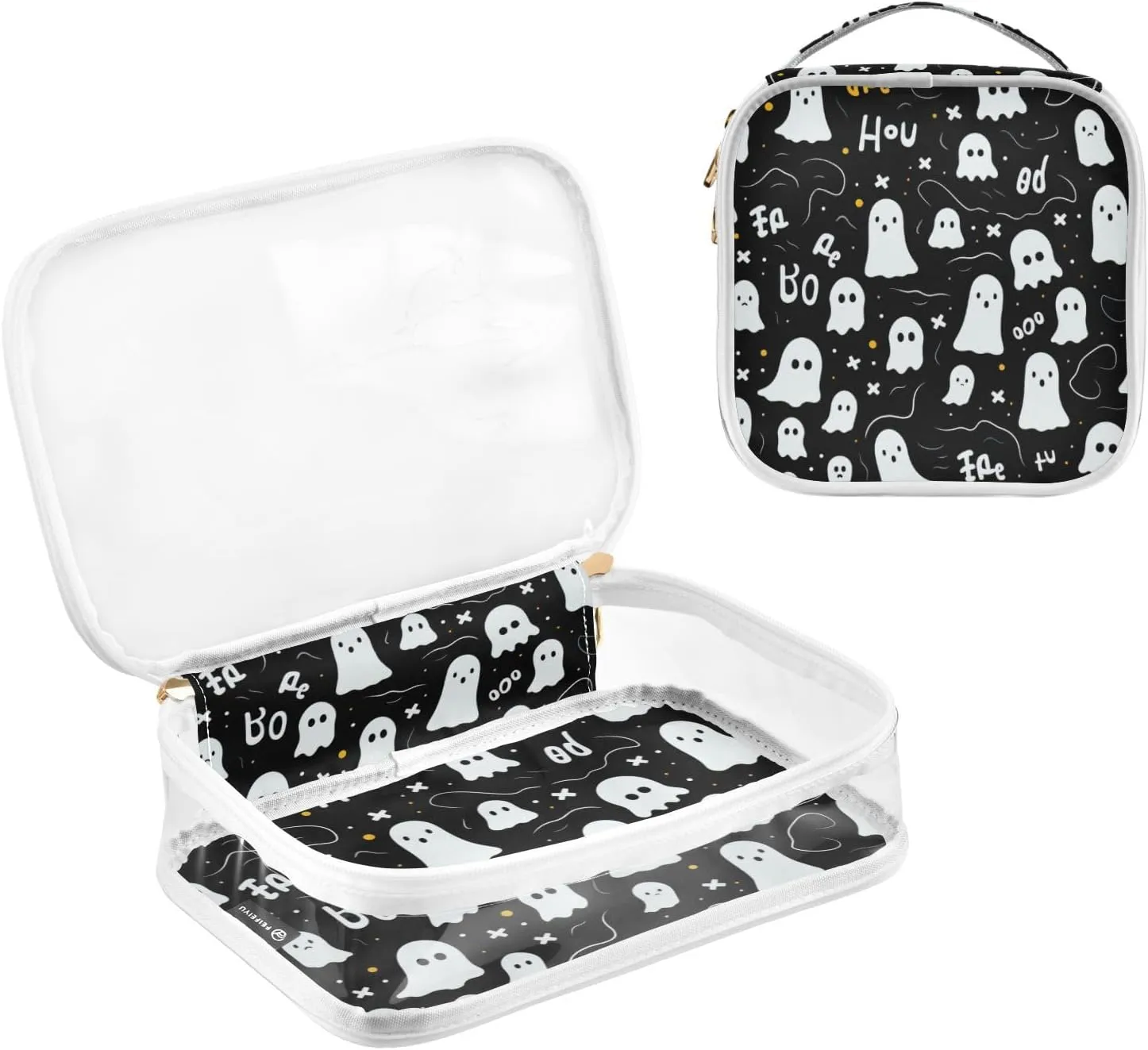 GAIGEO Halloween Specter with Specter Characters 2 Pack Travel Transparent Bag, Clear Tsa Makeup Bag, Clear Plastic Toiletry Bags for Traveling