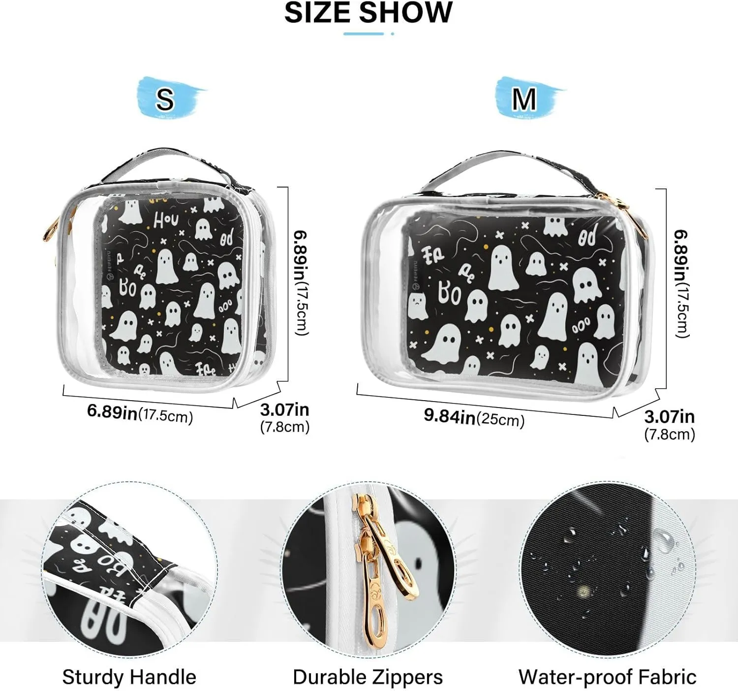 GAIGEO Halloween Specter with Specter Characters 2 Pack Travel Transparent Bag, Clear Tsa Makeup Bag, Clear Plastic Toiletry Bags for Traveling
