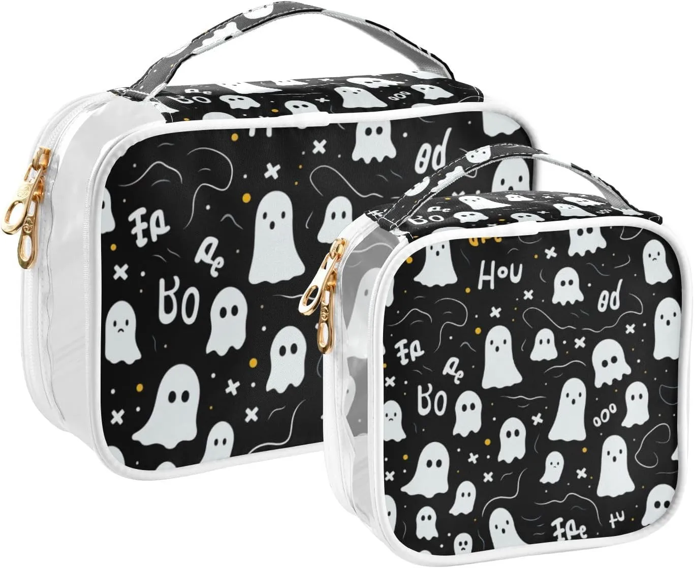 GAIGEO Halloween Specter with Specter Characters 2 Pack Travel Transparent Bag, Clear Tsa Makeup Bag, Clear Plastic Toiletry Bags for Traveling