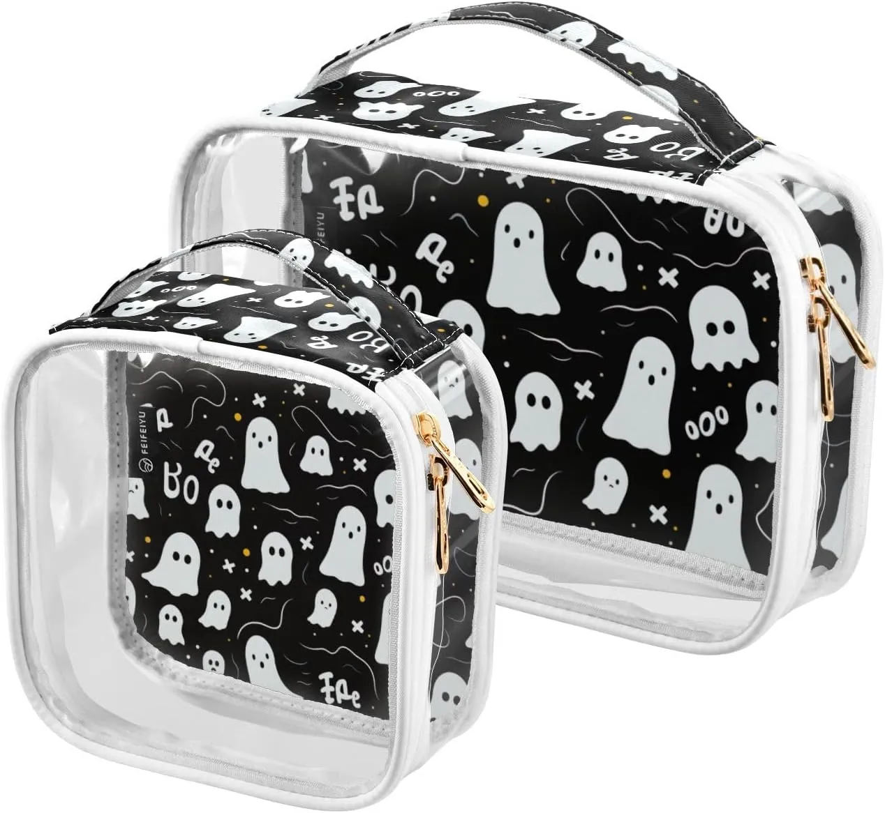 GAIGEO Halloween Specter with Specter Characters 2 Pack Travel Transparent Bag, Clear Tsa Makeup Bag, Clear Plastic Toiletry Bags for Traveling