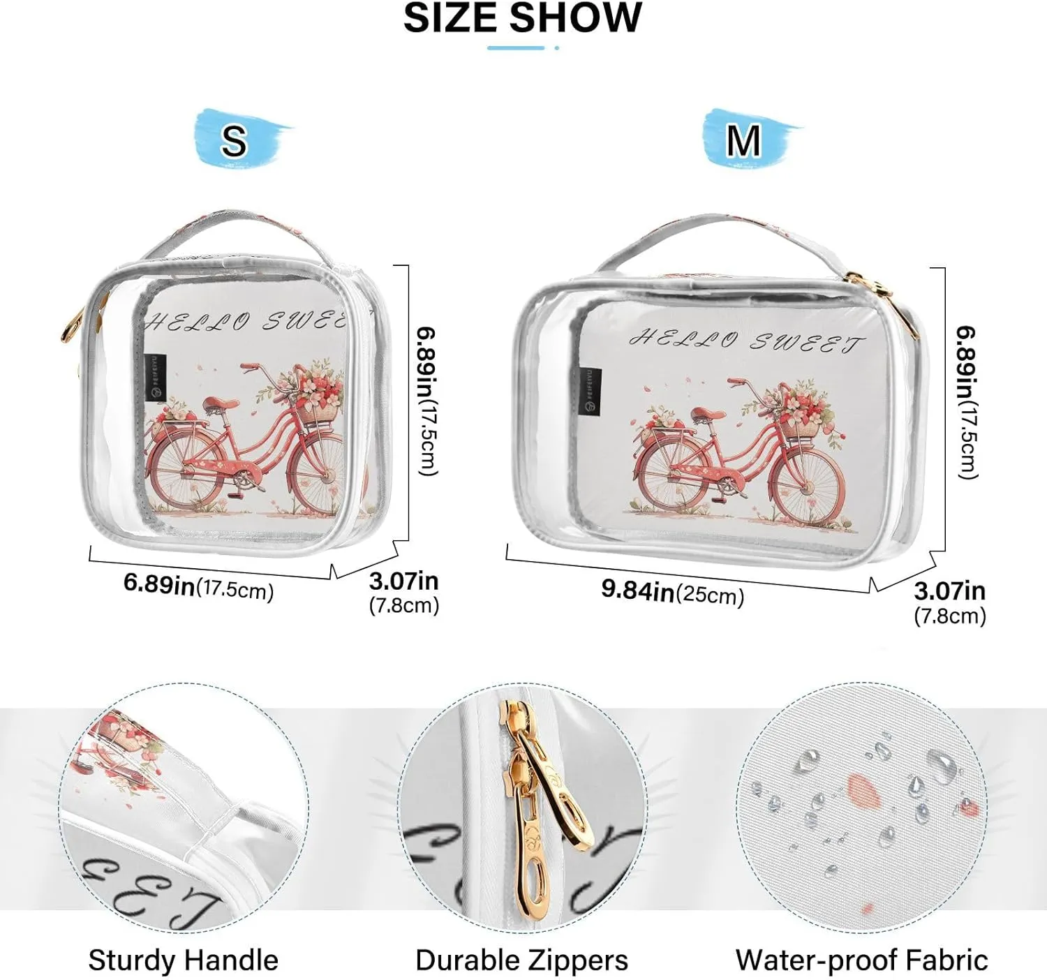 GAIGEO Hello Sweet Cherry Bike Double Zipper Cosmetic Bag, Car Toiletry Bag, Beauty Bags for Women Travel, 2 Pack