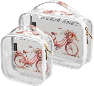 GAIGEO Hello Sweet Cherry Bike Double Zipper Cosmetic Bag, Car Toiletry Bag, Beauty Bags for Women Travel, 2 Pack