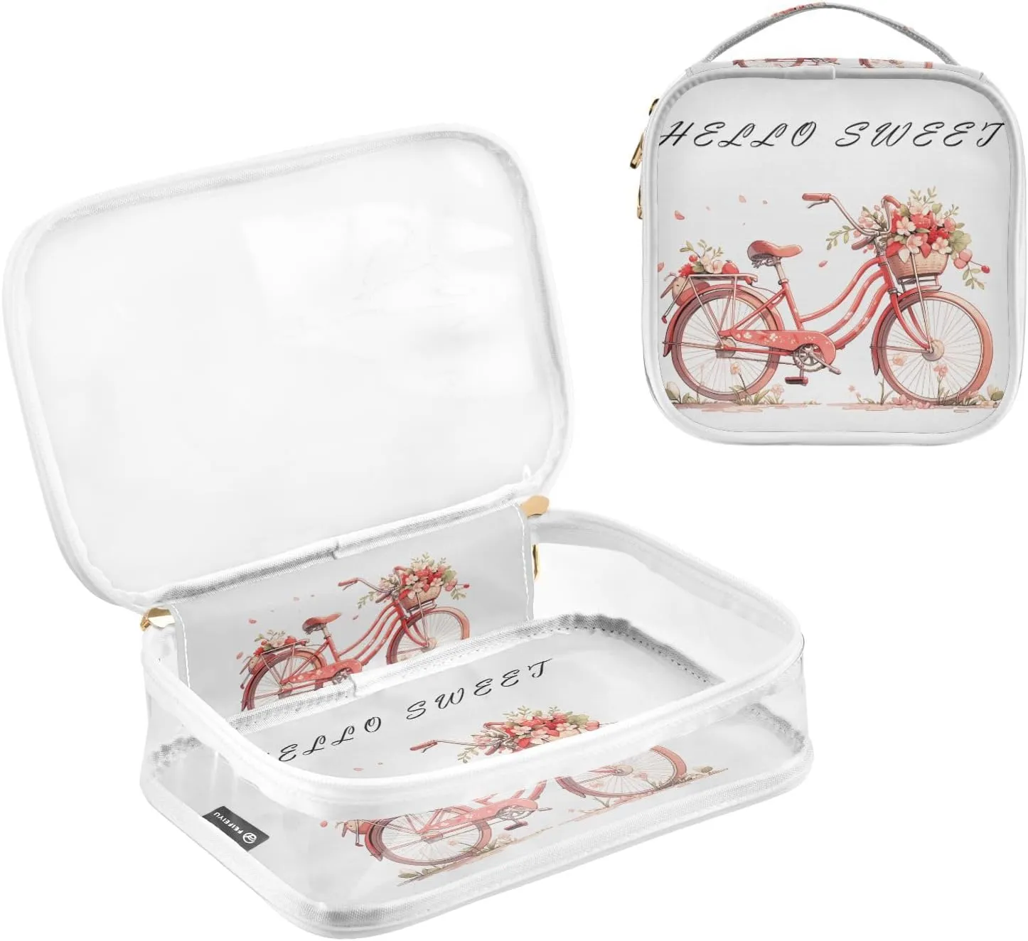 GAIGEO Hello Sweet Cherry Bike Double Zipper Cosmetic Bag, Car Toiletry Bag, Beauty Bags for Women Travel, 2 Pack