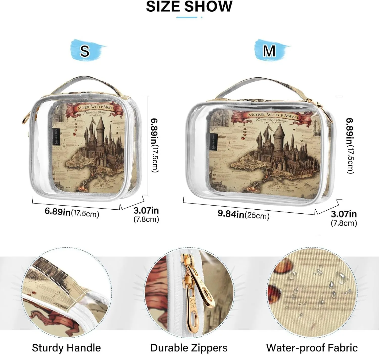 GAIGEO Masterful Castle Map Clear Makeup Bag Set, Makeup Travel Bag Clear, Men Toiletry Bag Clear, 2 Pack
