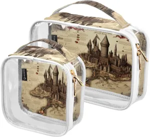 GAIGEO Masterful Castle Map Clear Makeup Bag Set, Makeup Travel Bag Clear, Men Toiletry Bag Clear, 2 Pack