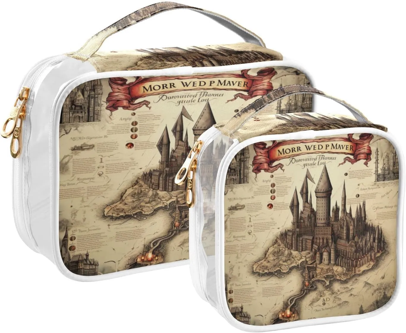GAIGEO Masterful Castle Map Clear Makeup Bag Set, Makeup Travel Bag Clear, Men Toiletry Bag Clear, 2 Pack
