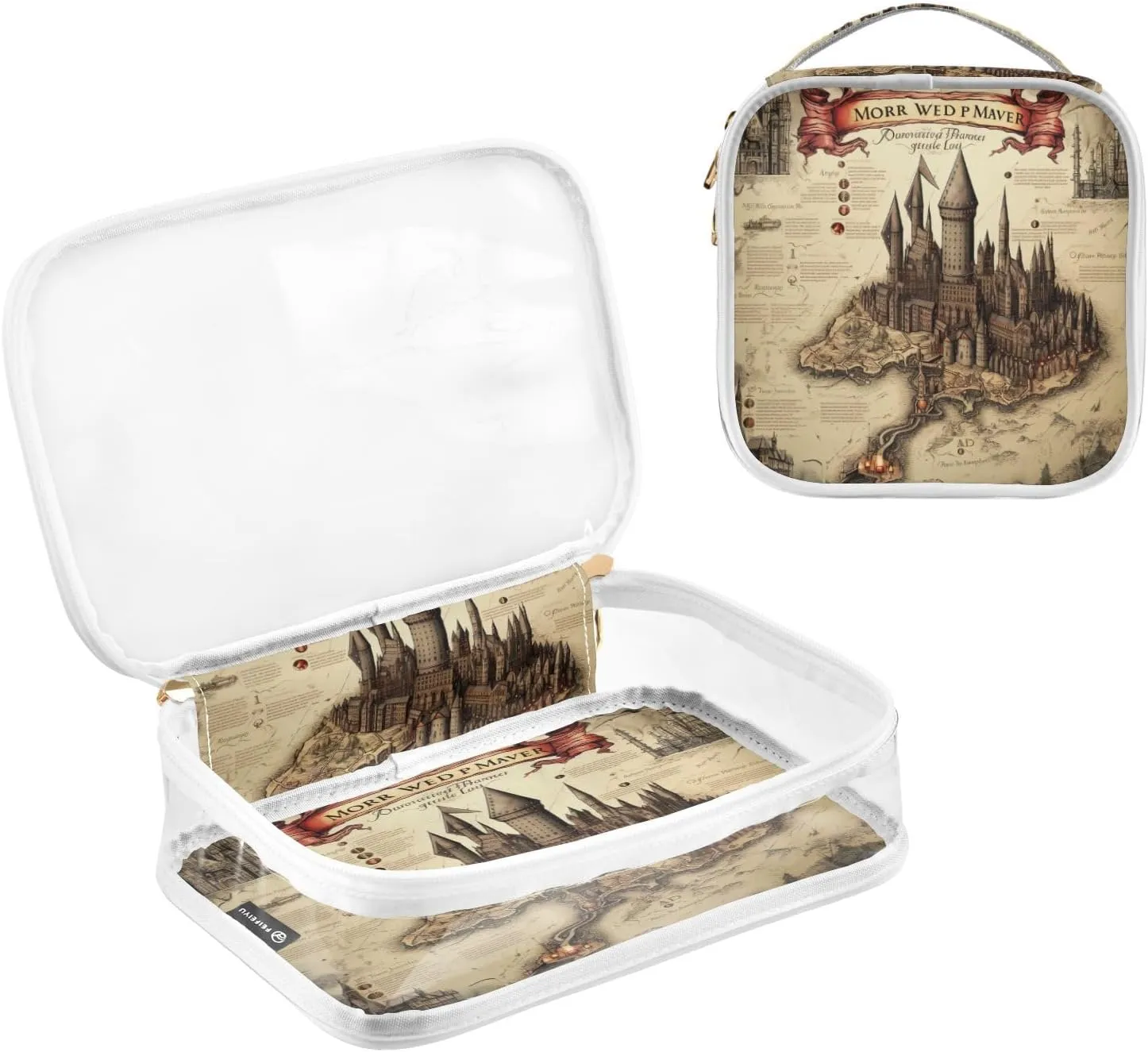GAIGEO Masterful Castle Map Clear Makeup Bag Set, Makeup Travel Bag Clear, Men Toiletry Bag Clear, 2 Pack