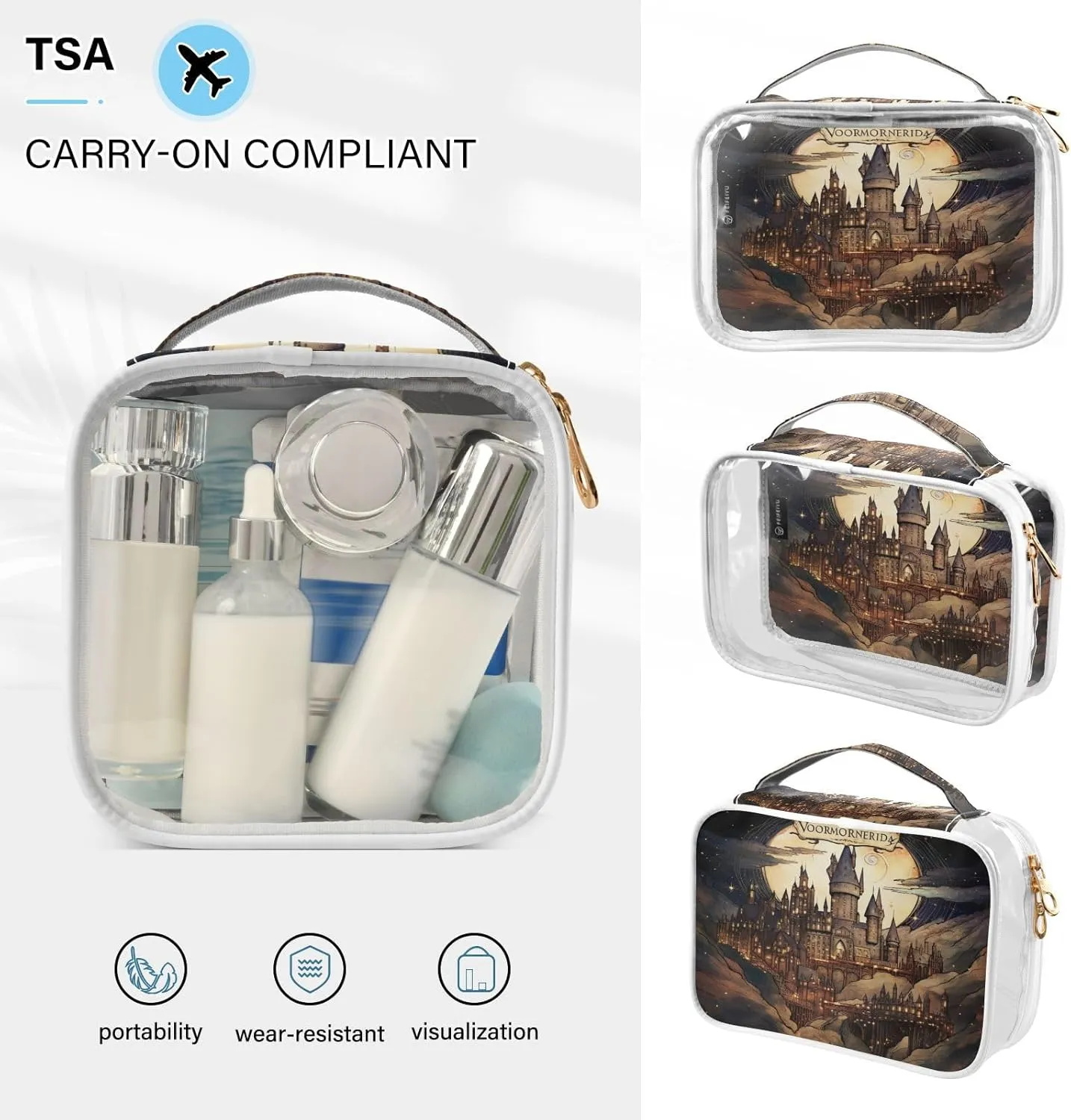 GAIGEO Masterful Castle Map Tsa Approved Cosmetic Bag, Bag for Cosmetics, Womens Toiletries Bag, 2 Pack