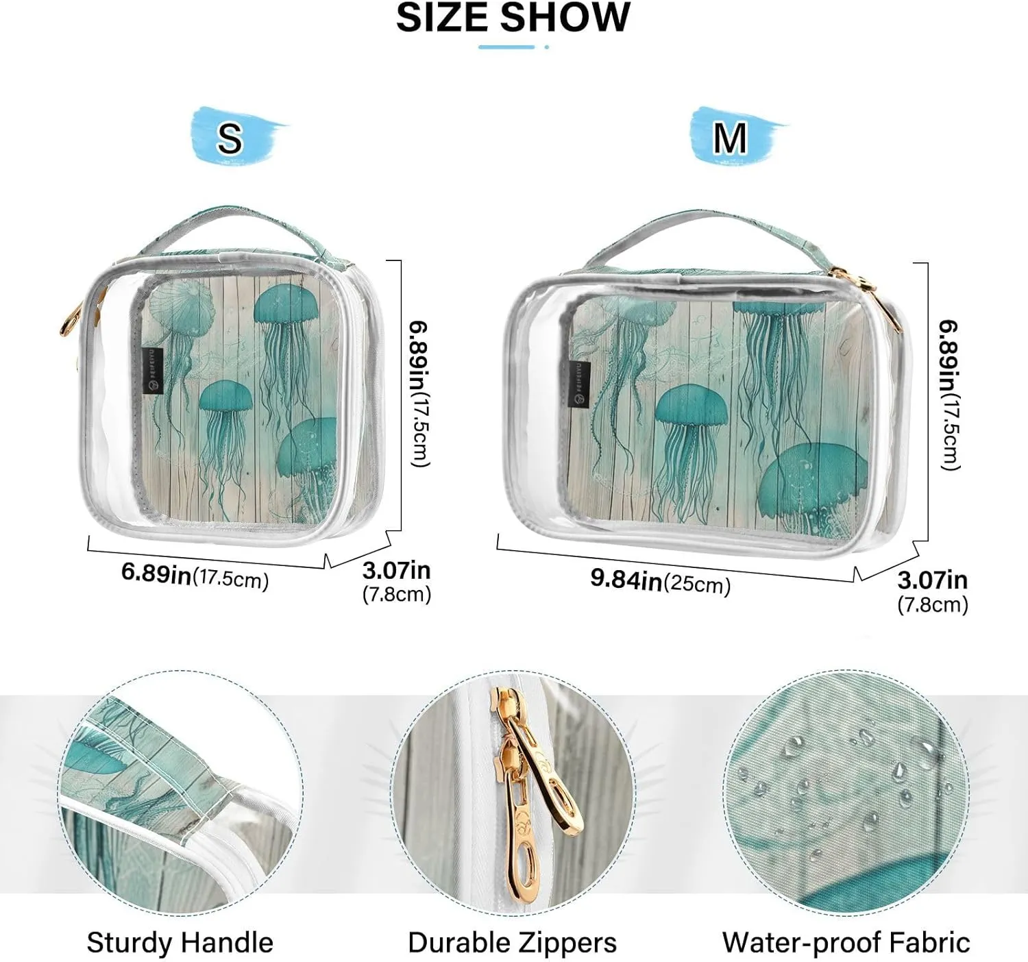 GAIGEO Old Jellyfish Coral Marine Life Travel Transparent Bag, Clear Makeup Bag Traveling, Cosmetic Travel Accessories, 2 Pack