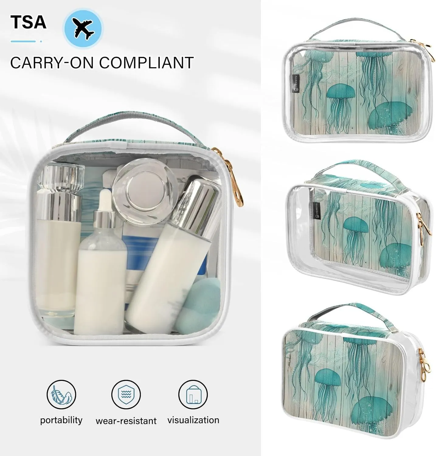 GAIGEO Old Jellyfish Coral Marine Life Travel Transparent Bag, Clear Makeup Bag Traveling, Cosmetic Travel Accessories, 2 Pack
