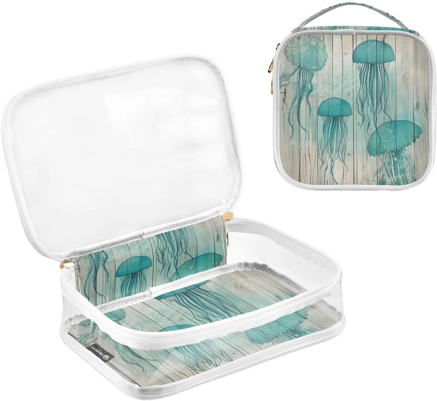GAIGEO Old Jellyfish Coral Marine Life Travel Transparent Bag, Clear Makeup Bag Traveling, Cosmetic Travel Accessories, 2 Pack