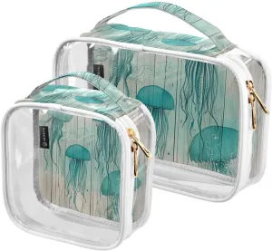 GAIGEO Old Jellyfish Coral Marine Life Travel Transparent Bag, Clear Makeup Bag Traveling, Cosmetic Travel Accessories, 2 Pack