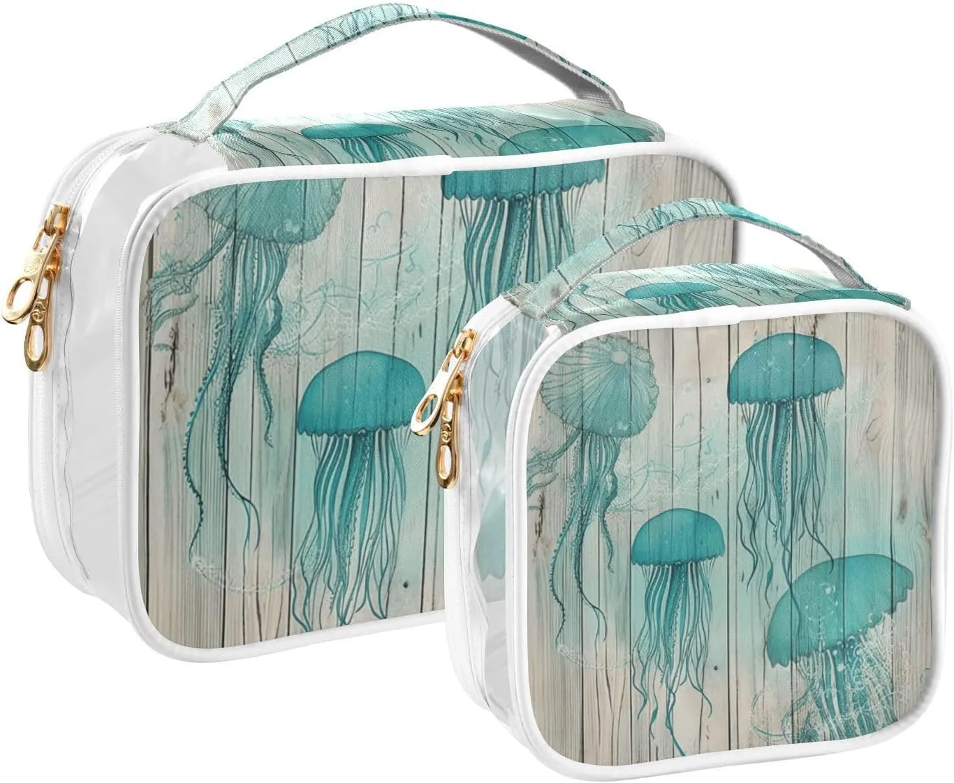 GAIGEO Old Jellyfish Coral Marine Life Travel Transparent Bag, Clear Makeup Bag Traveling, Cosmetic Travel Accessories, 2 Pack