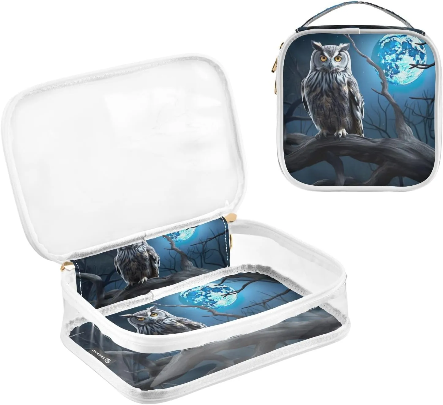 GAIGEO Owl Sits at Night in Front of a Full Moon Cosmetics Bag Set, Organizer Bag for Travel, Toiletry Bag for Woman, 2 Pack
