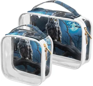 GAIGEO Owl Sits at Night in Front of a Full Moon Cosmetics Bag Set, Organizer Bag for Travel, Toiletry Bag for Woman, 2 Pack