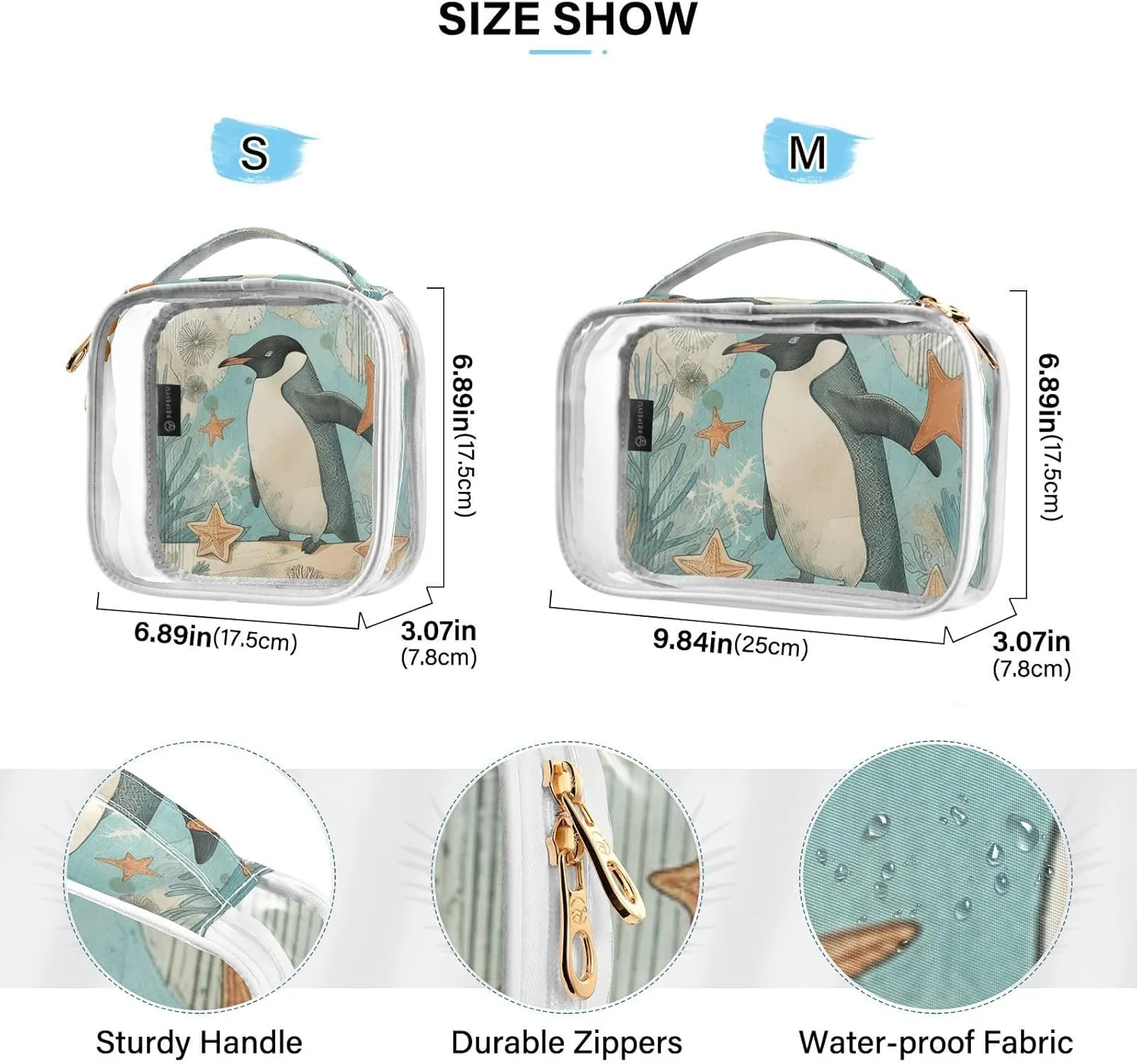 GAIGEO Plank Scratch Ocean Coral Penguin Clear Travel Tolietry Bag, Makeup Bag for Car, Beauty Bags for Women Travel, 2 Pack